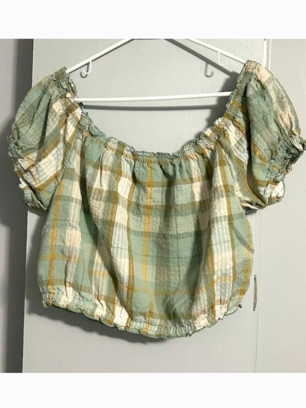 American Eagle Plaid Crop‎ Top On or Off Shoulder Women's Size L